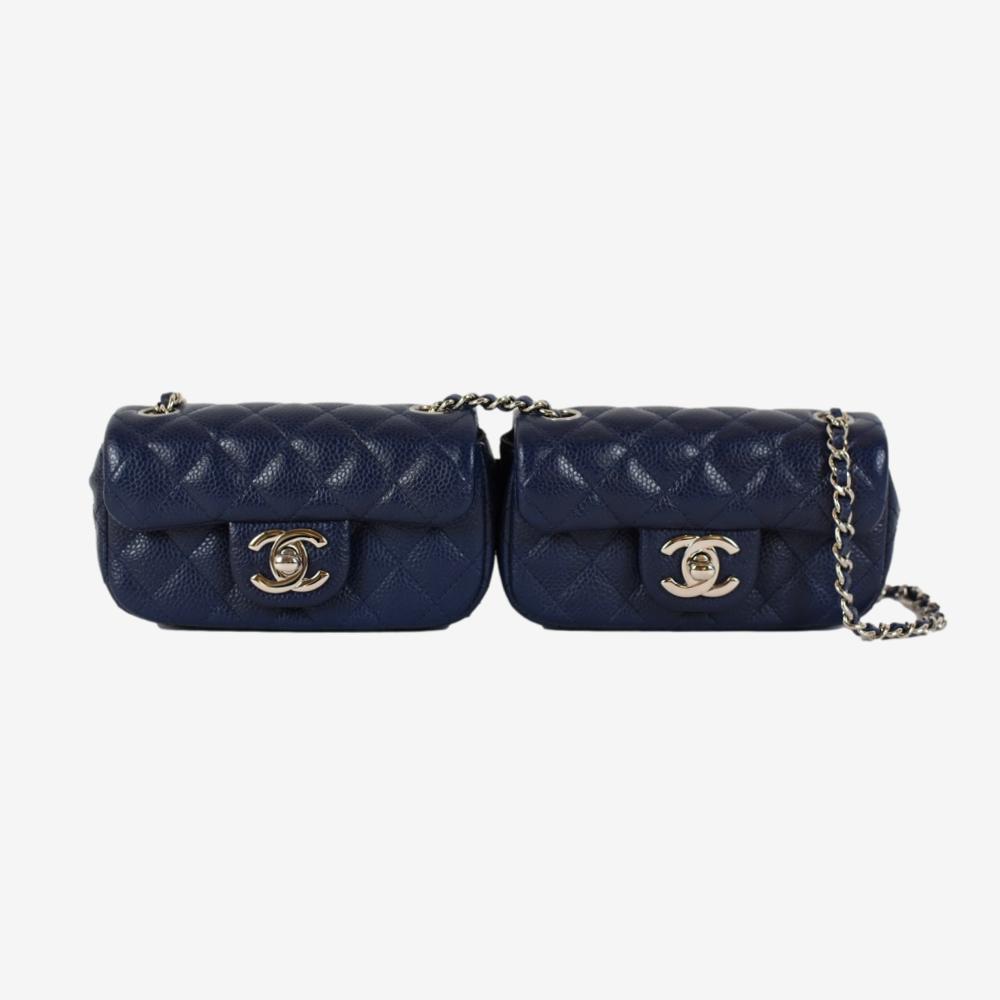 Chanel Double Mini Flap bag Caviar Navy Blue