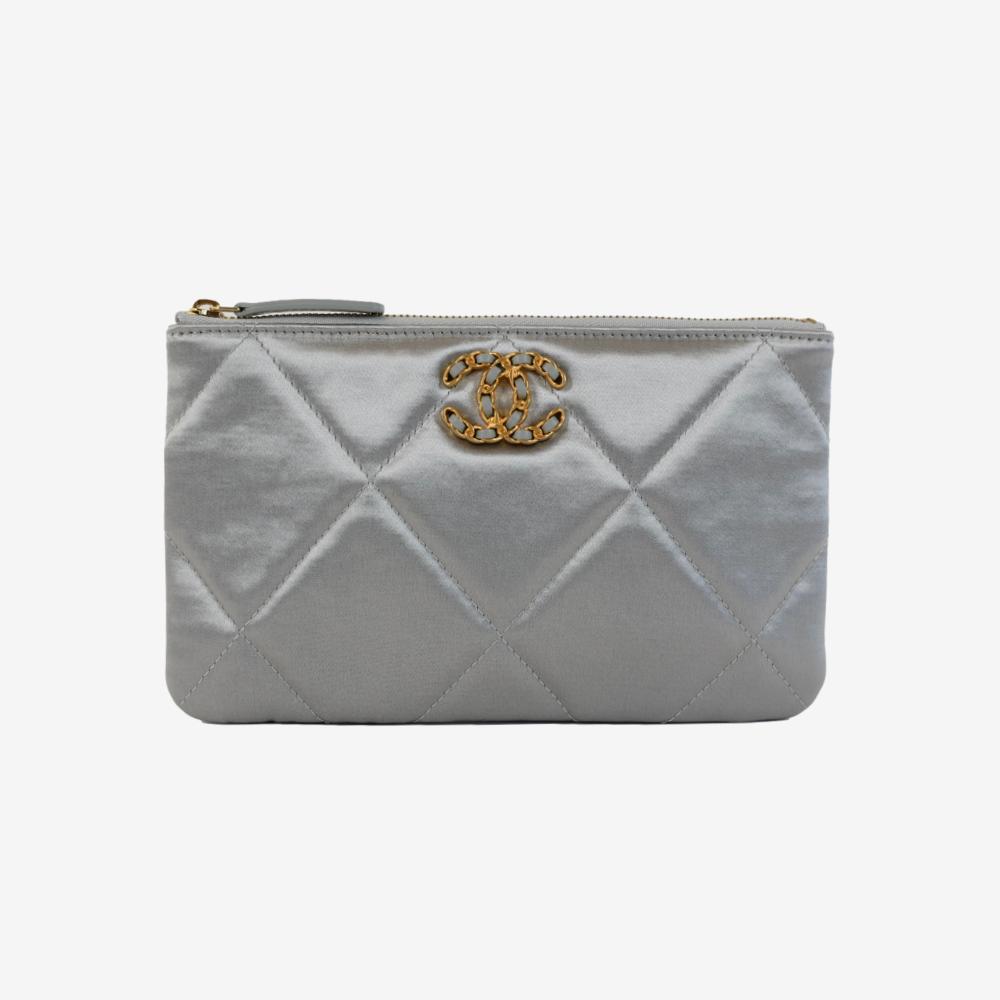Chanel 19 O Case Small Light Grey Satin
