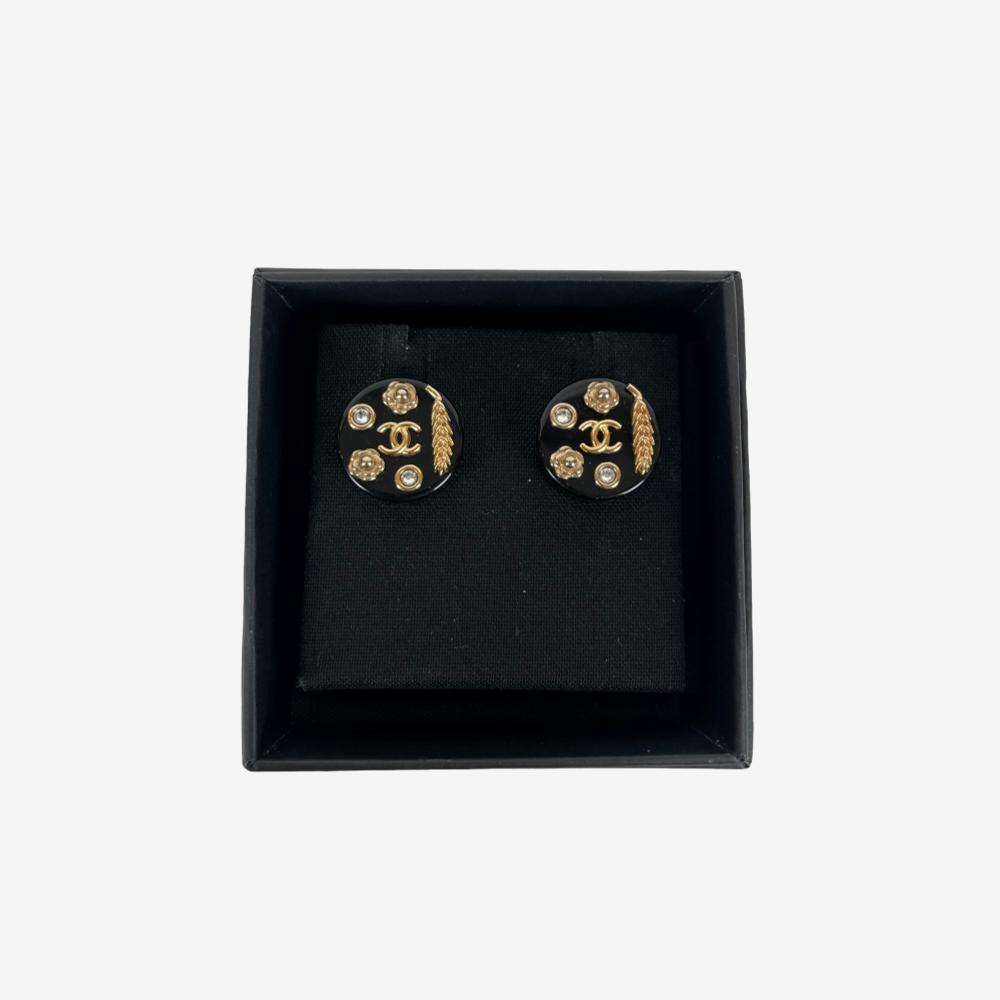 Chanel Black Stud Round Earrings
