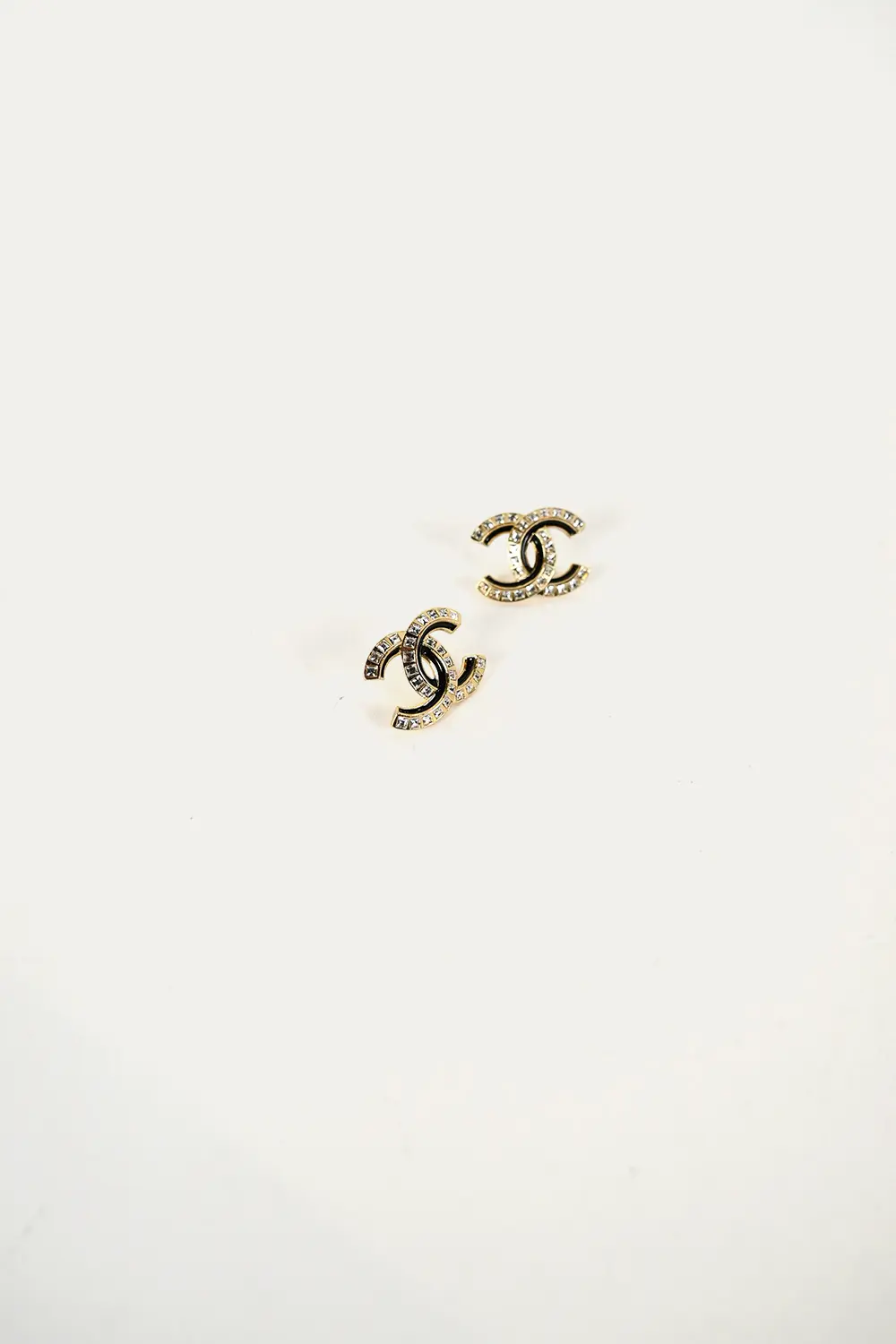 Chanel CC Crystal Black Stud Earrings A23 S