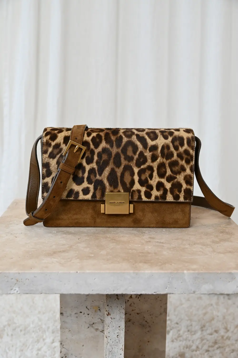 Saint Laurent Bellechasse Leopard flap bag