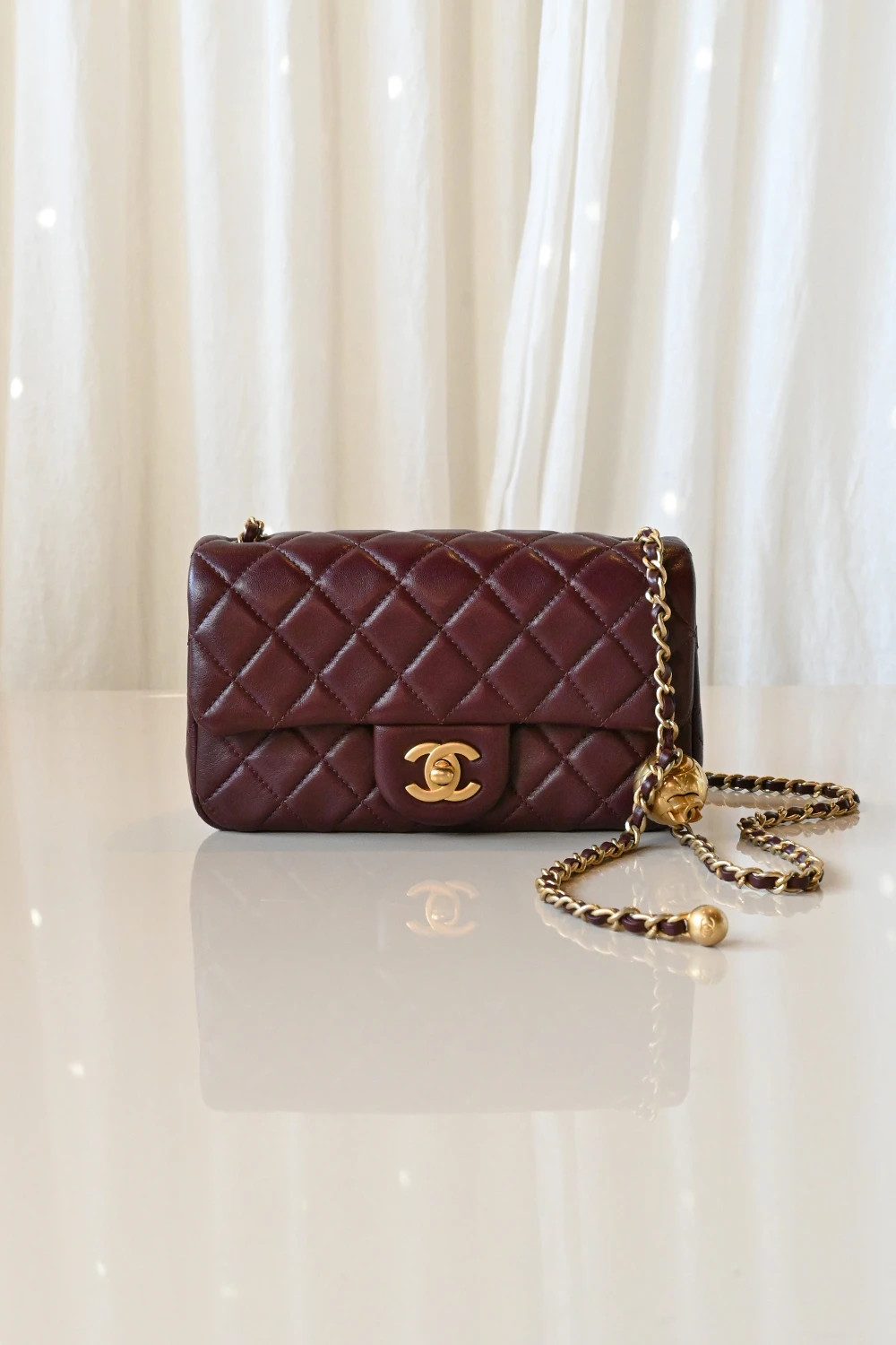 Chanel Mini Rectangular pearl crush flap | burgundy