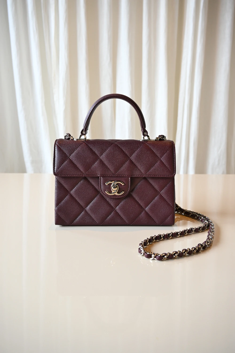 Chanel Small flap bag top handle | Burgundy