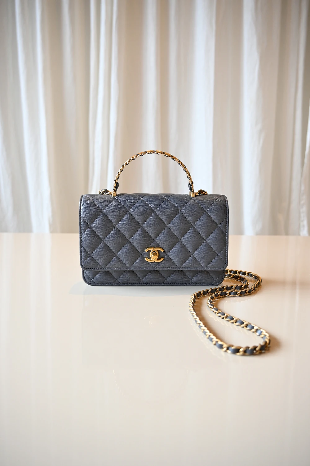 Chanel wallet on chain top handle | grey